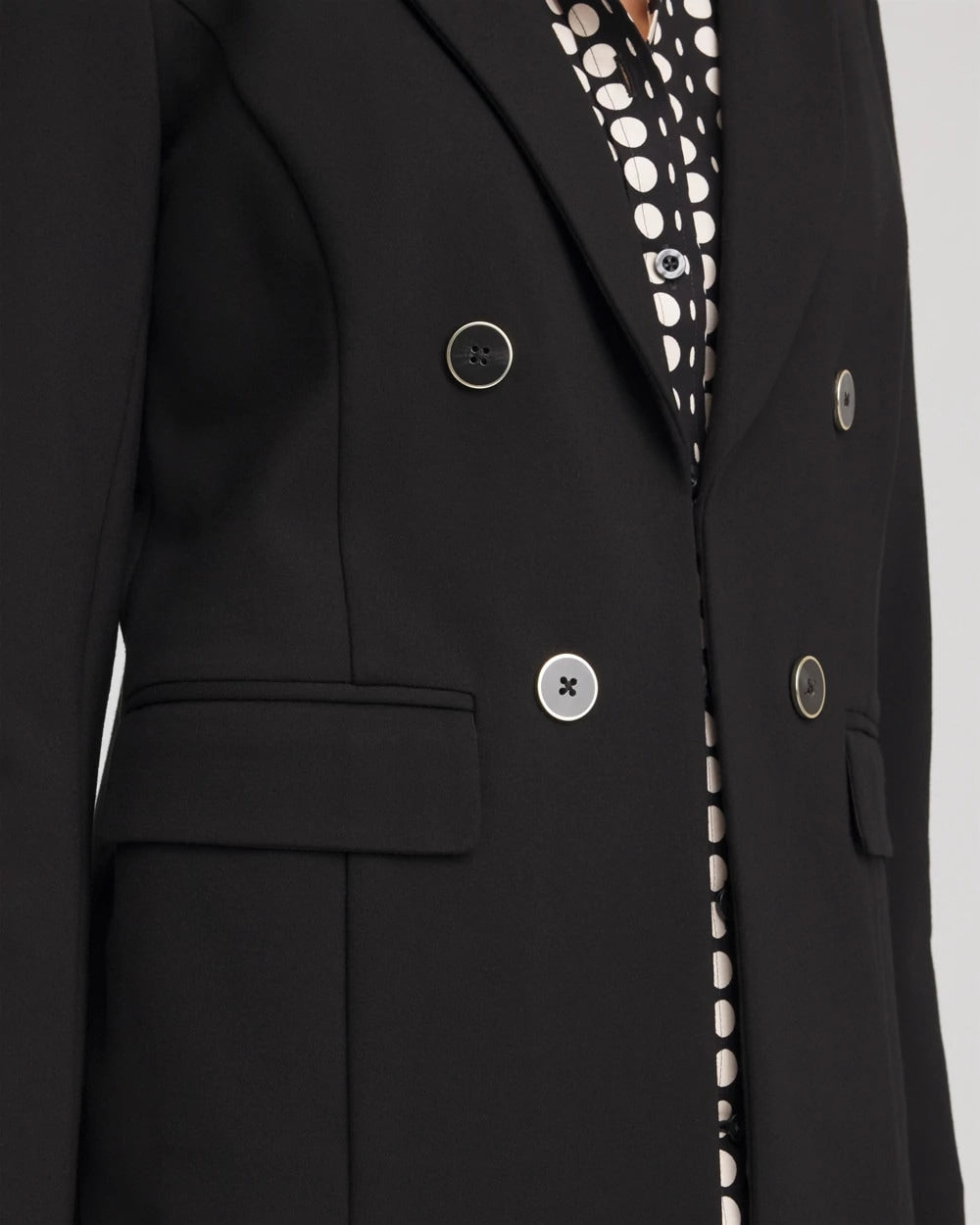 Black Ponte Double-Breasted Knit Blazer