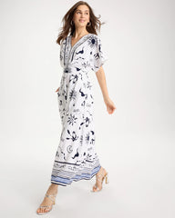 Passport Blue Slub Flutter-Sleeve Vacation Dress