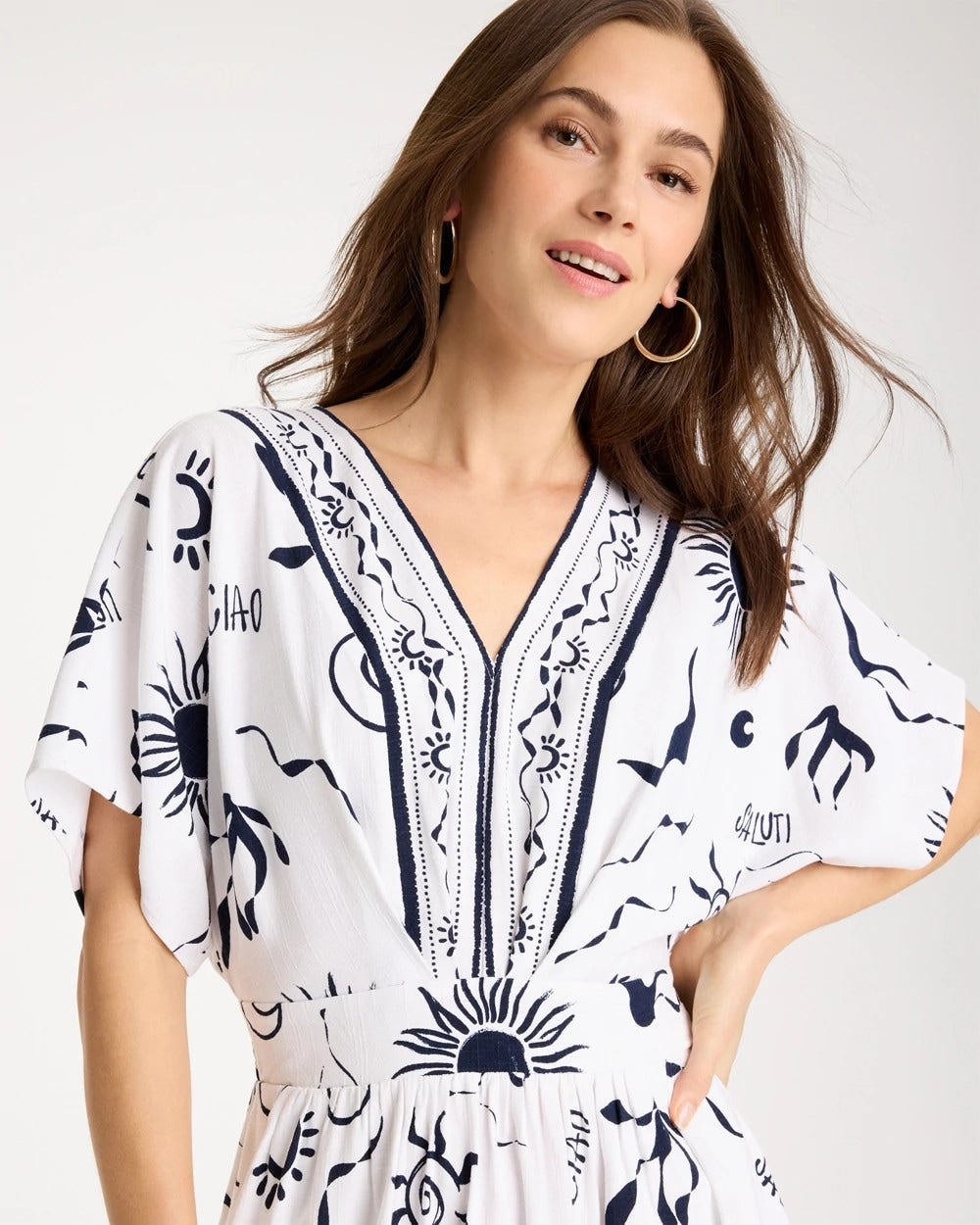 Passport Blue Slub Flutter-Sleeve Vacation Dress