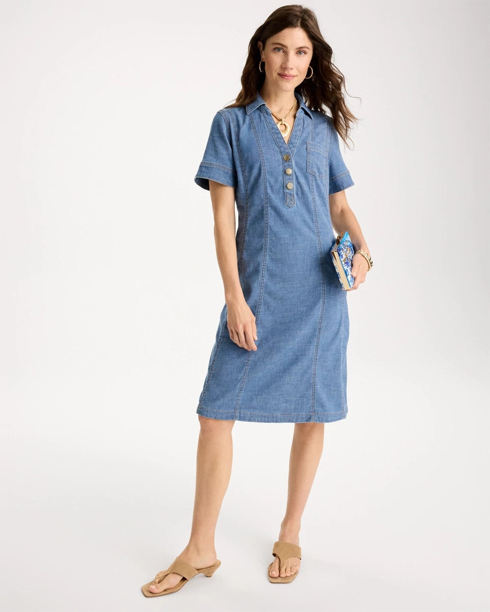 Palm Isle Indigo Soft-Stretch Hemp Denim Shirtdress