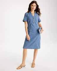 Palm Isle Indigo Soft-Stretch Hemp Denim Shirtdress