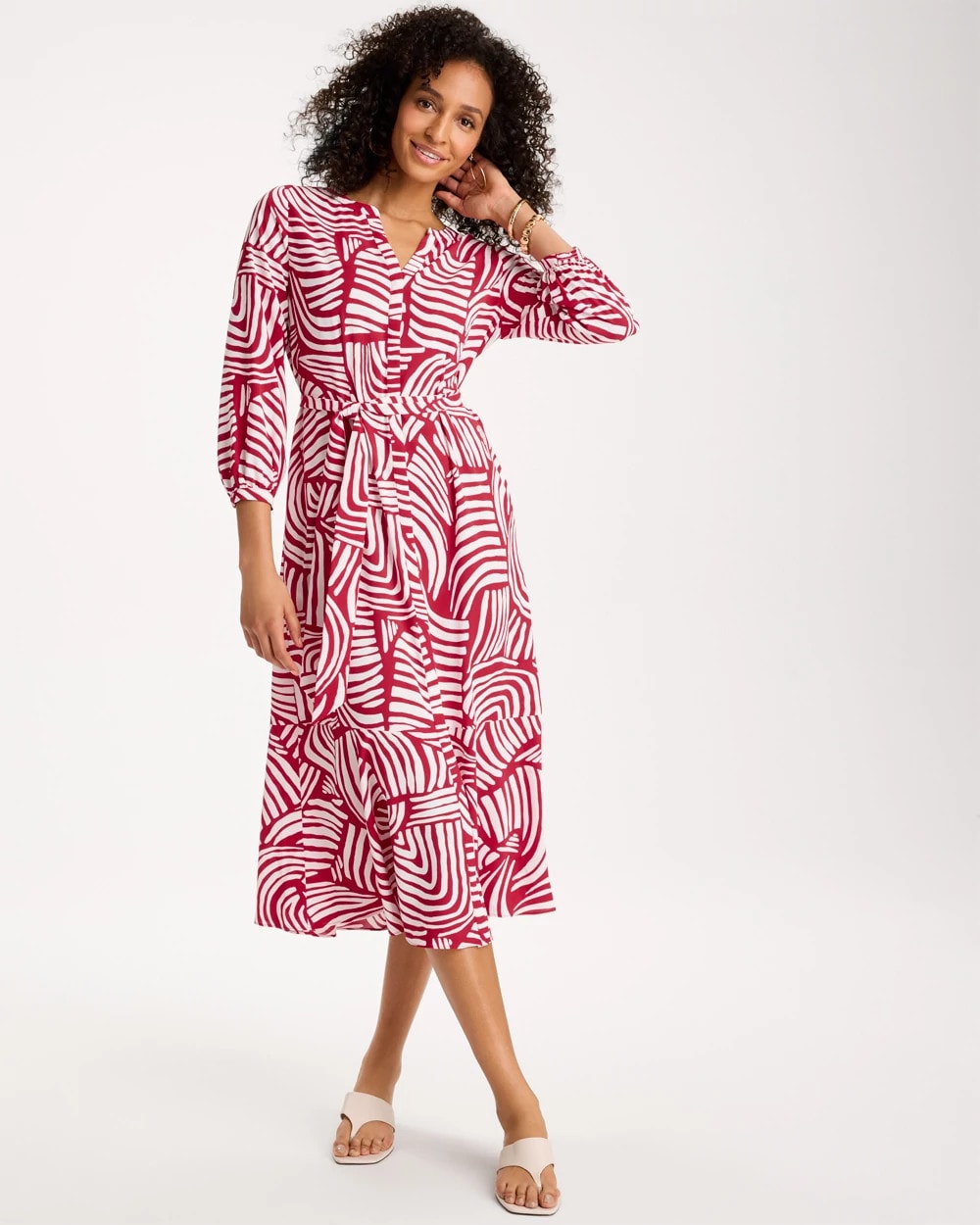 Cherry Lush Printed Midi Shirt Dress