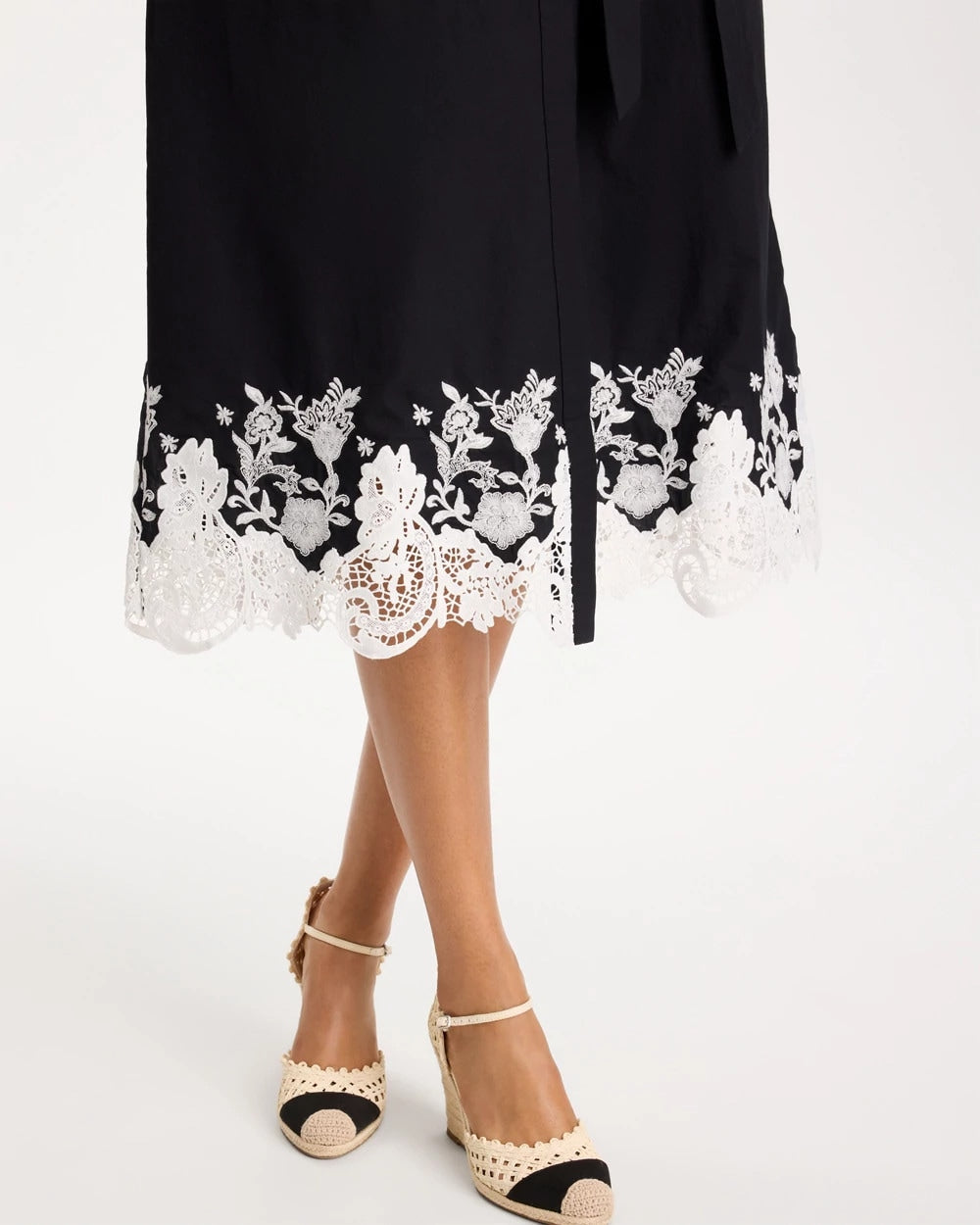 Black Cotton Lace Trim Shirtdress