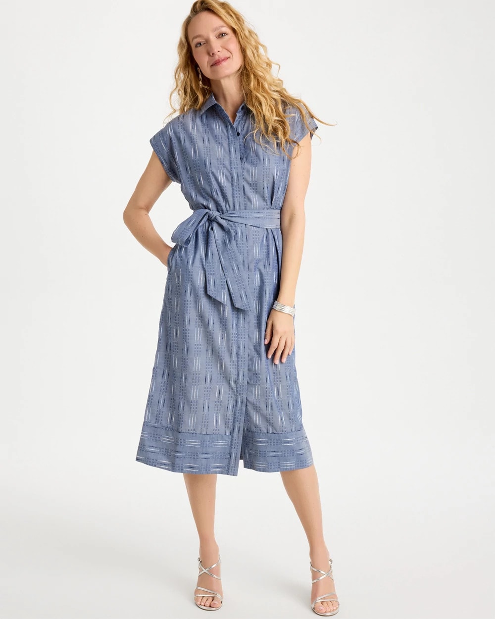 Blue Clip Jacquard Denim Shirtdress