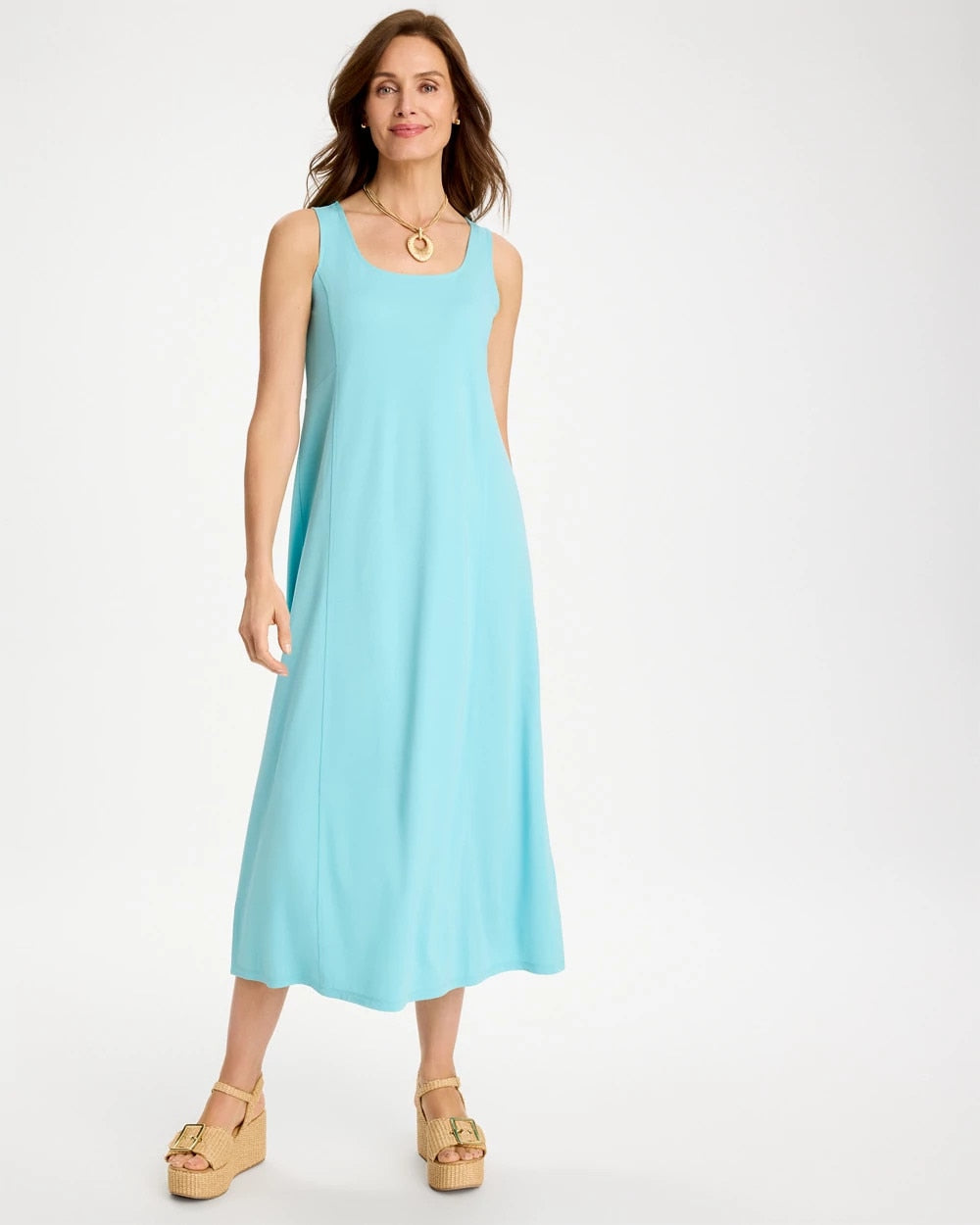 Bondi Blue Ponte Seamed Maxi Dress