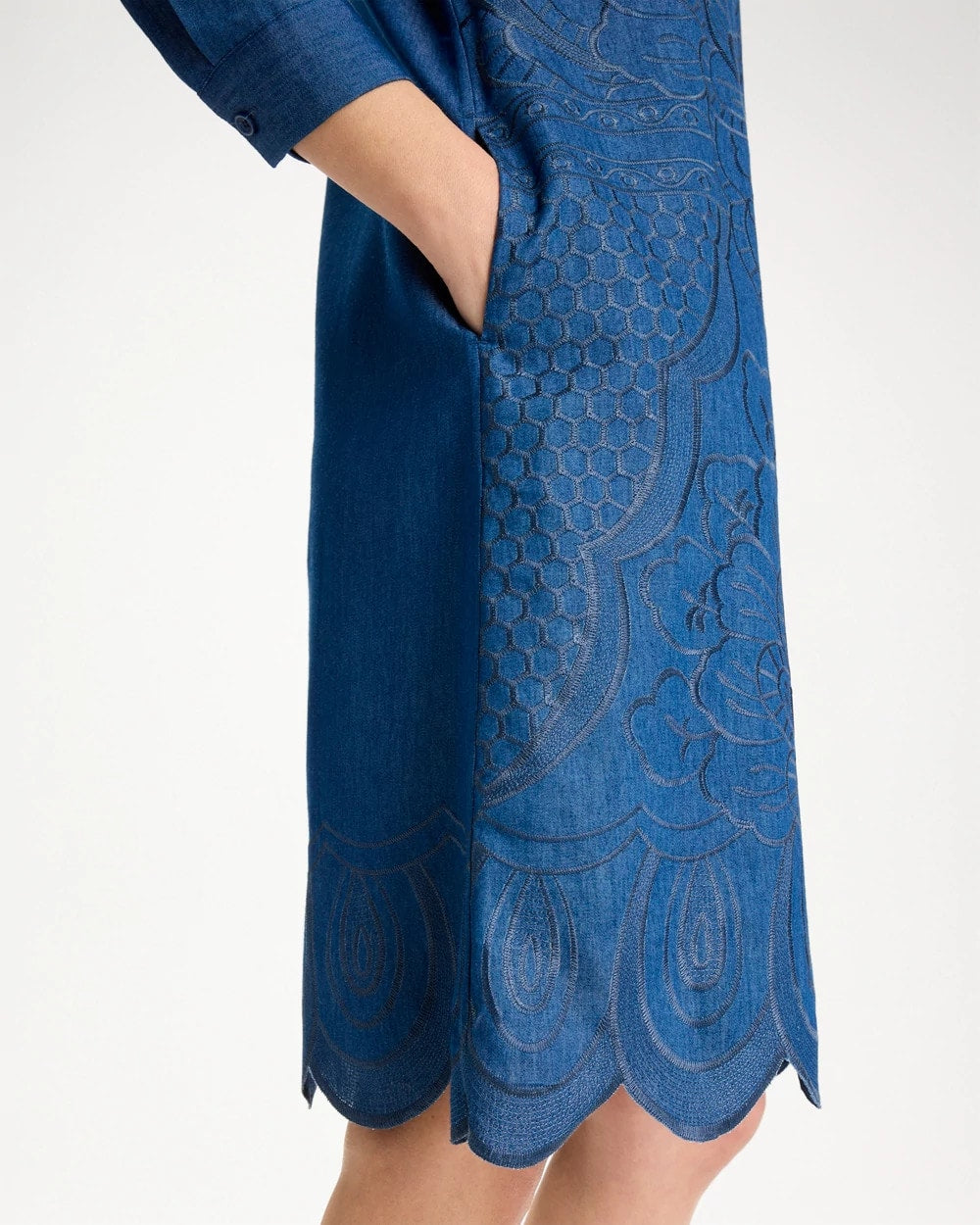 Indigo Denim Embroidered Dress