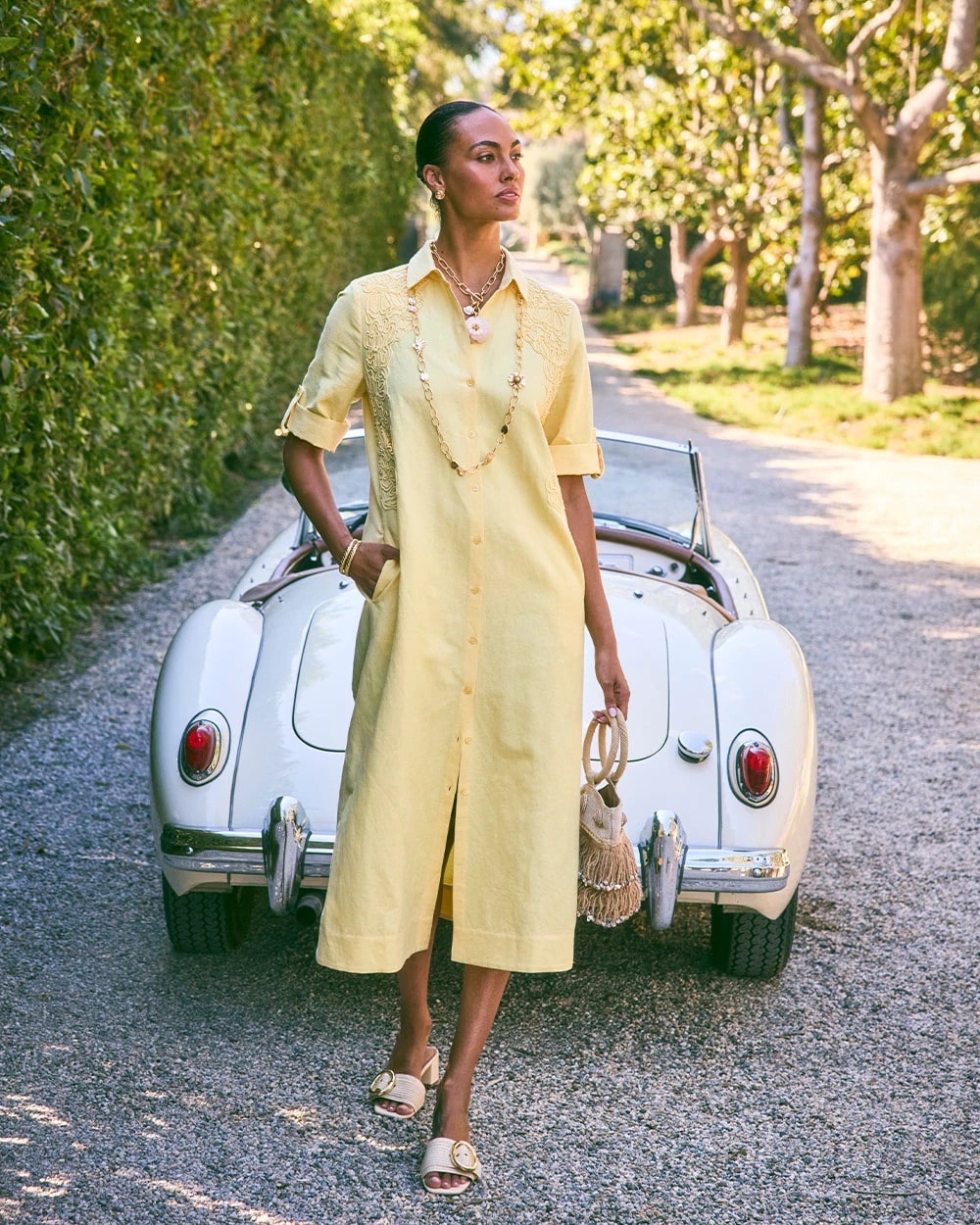 Golden Haze Embellished Linen-Cotton Shirtdress