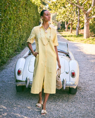Golden Haze Embellished Linen-Cotton Shirtdress