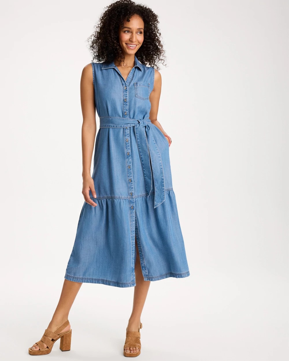 Indigo Twill Denim Belted Shirtdress
