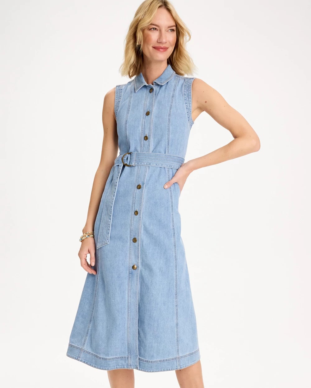 Medium Indigo Wash Sleeveless Denim Dress