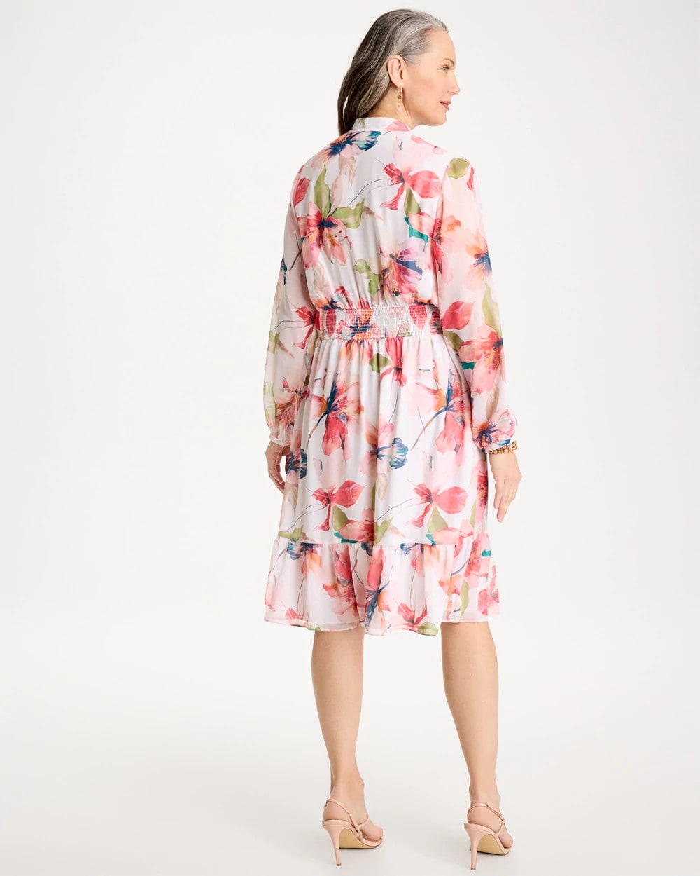 Calypso Coral Georgette Trapunto Pullover Dress