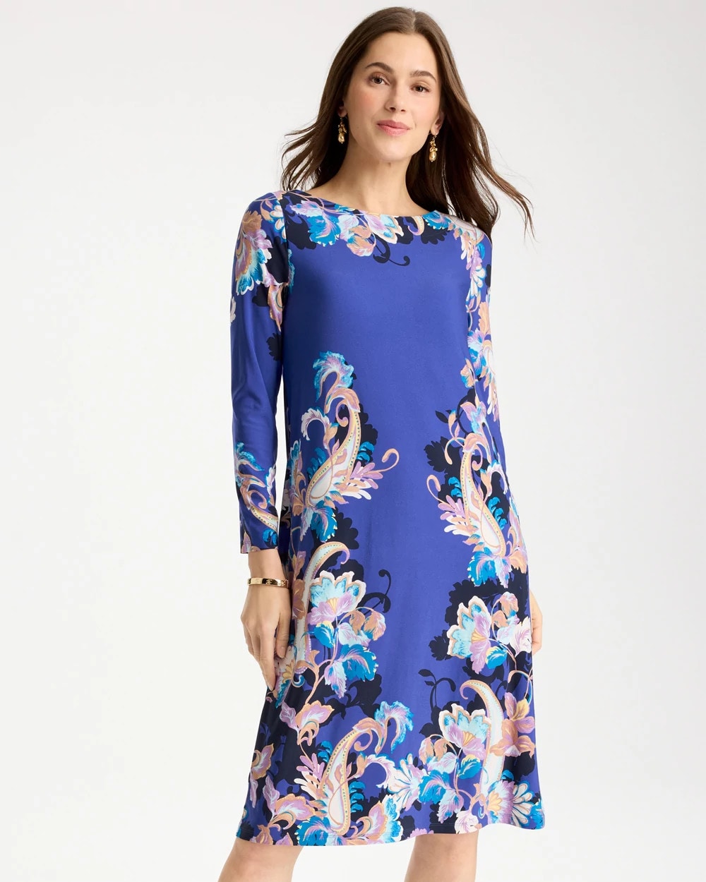 Amparo Blue Jersey Knit Baroque Shift Dress