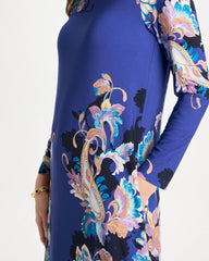 Amparo Blue Jersey Knit Baroque Shift Dress