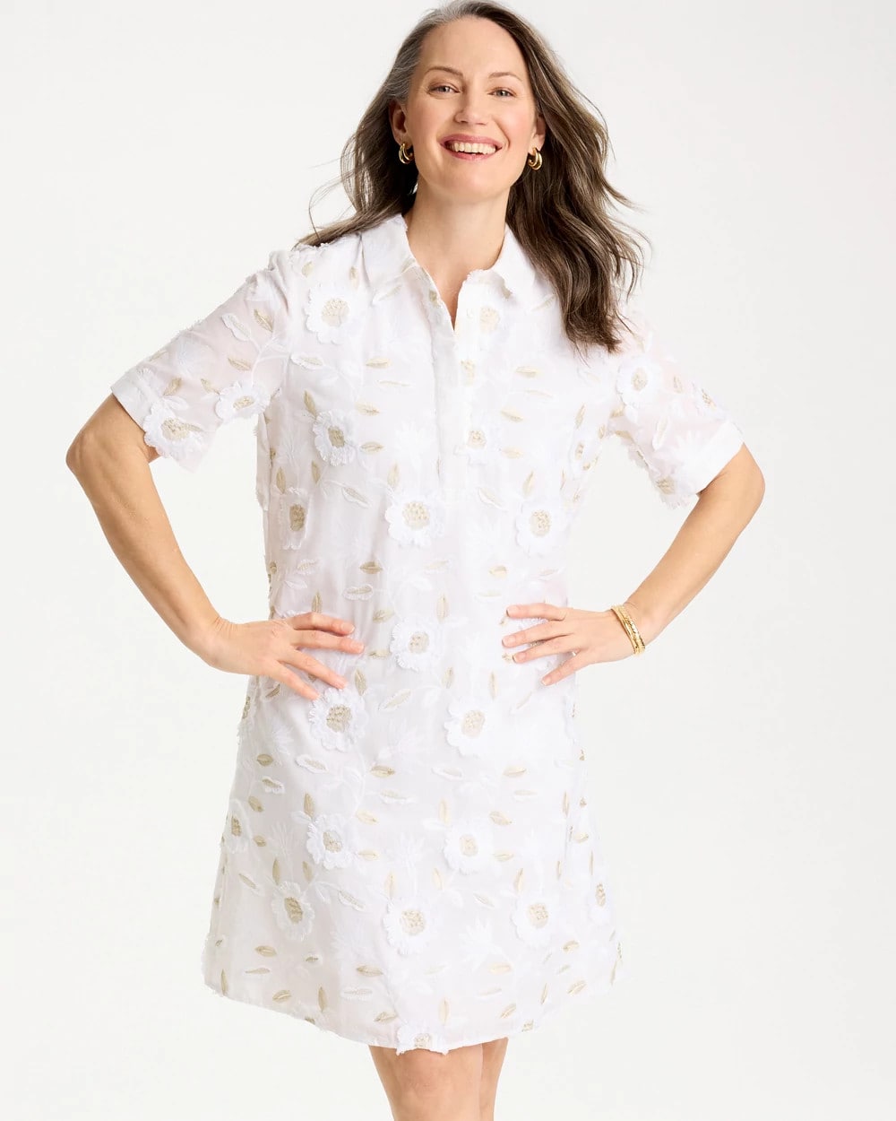 Alabaster 3D Floral Embroidered Dress
