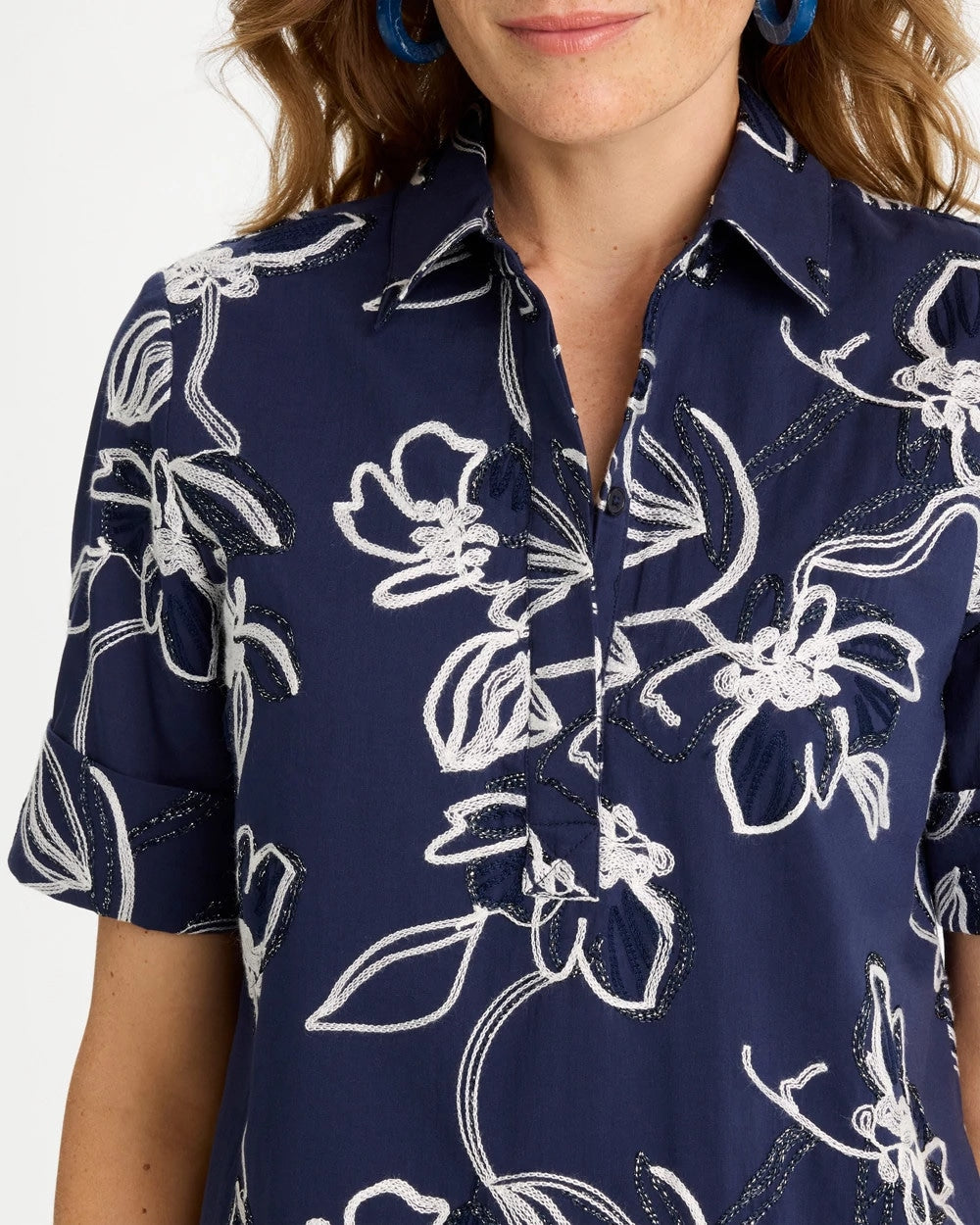 Passport Blue Embroidered Floral Dress