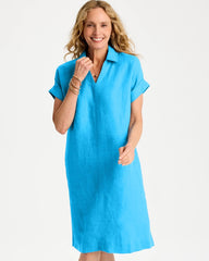 Blue Tide Linen Collared Dress
