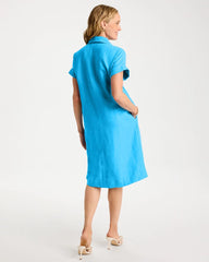 Blue Tide Linen Collared Dress