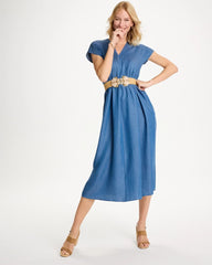 Indigo Denim Popover Midi Dress