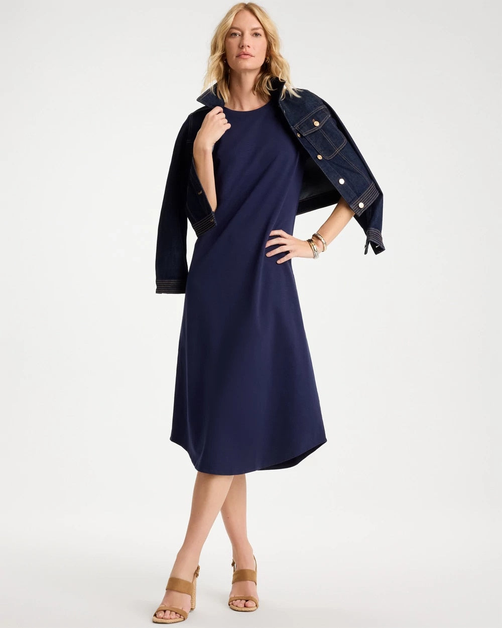 Passport Blue Soft-Stretch Cotton Slub Dress