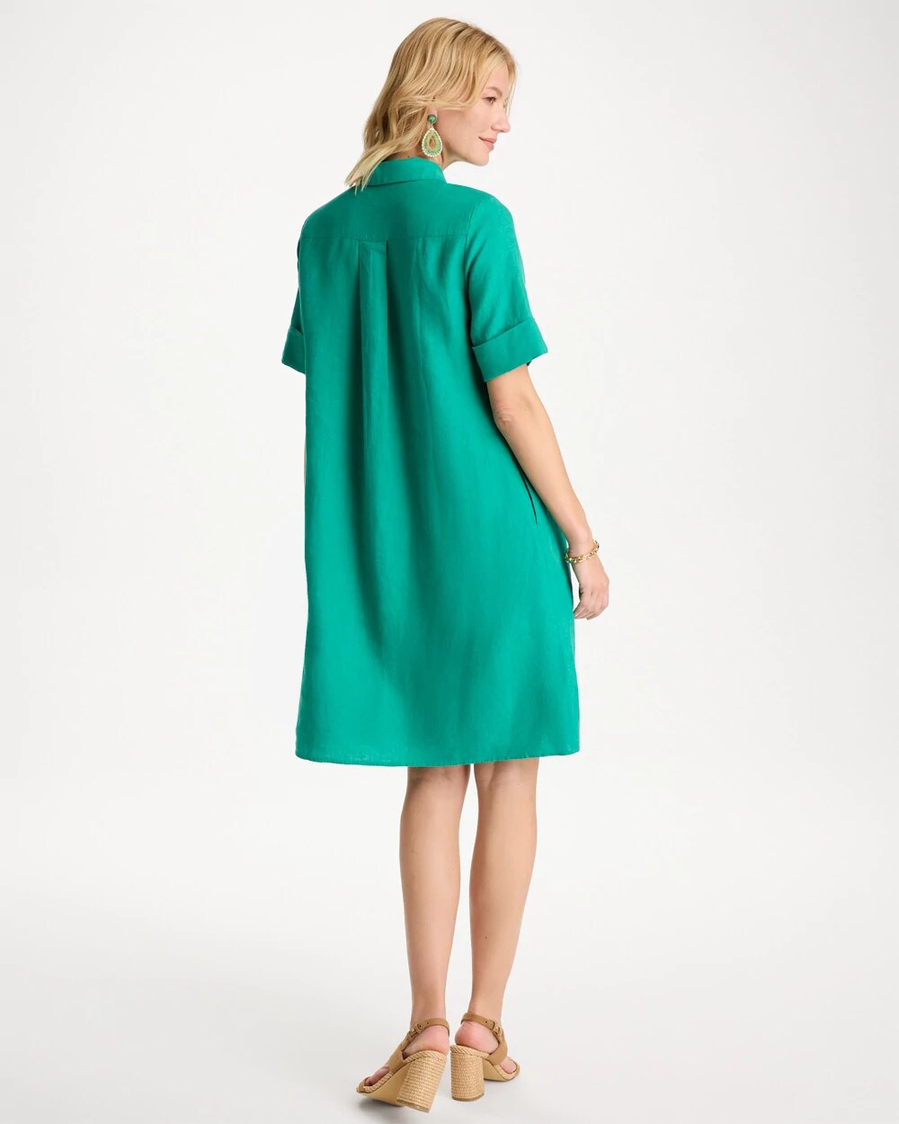 Topanga Green Linen Popover Dress