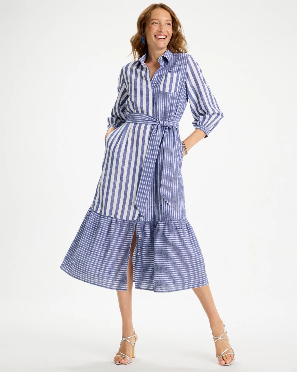 Indigo Linen-Cotton Striped Shirtdress