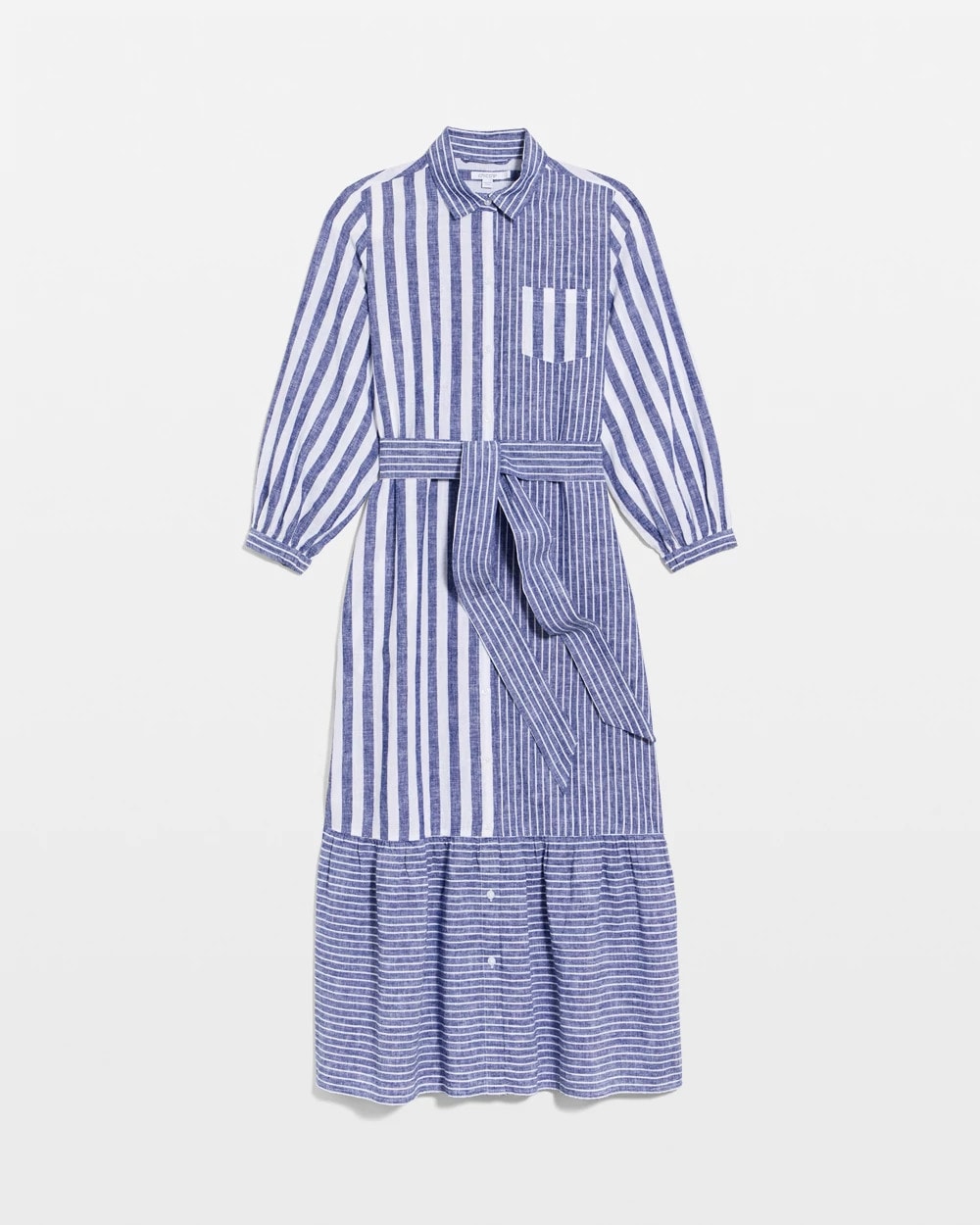 Indigo Linen-Cotton Striped Shirtdress