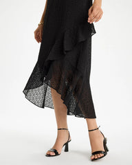 Black Floral Surplice Ruffled Dress