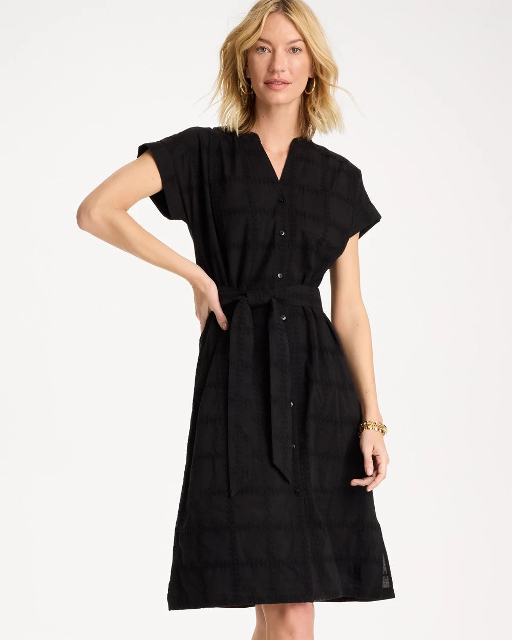 Black Embroidered Cotton Shirtdress