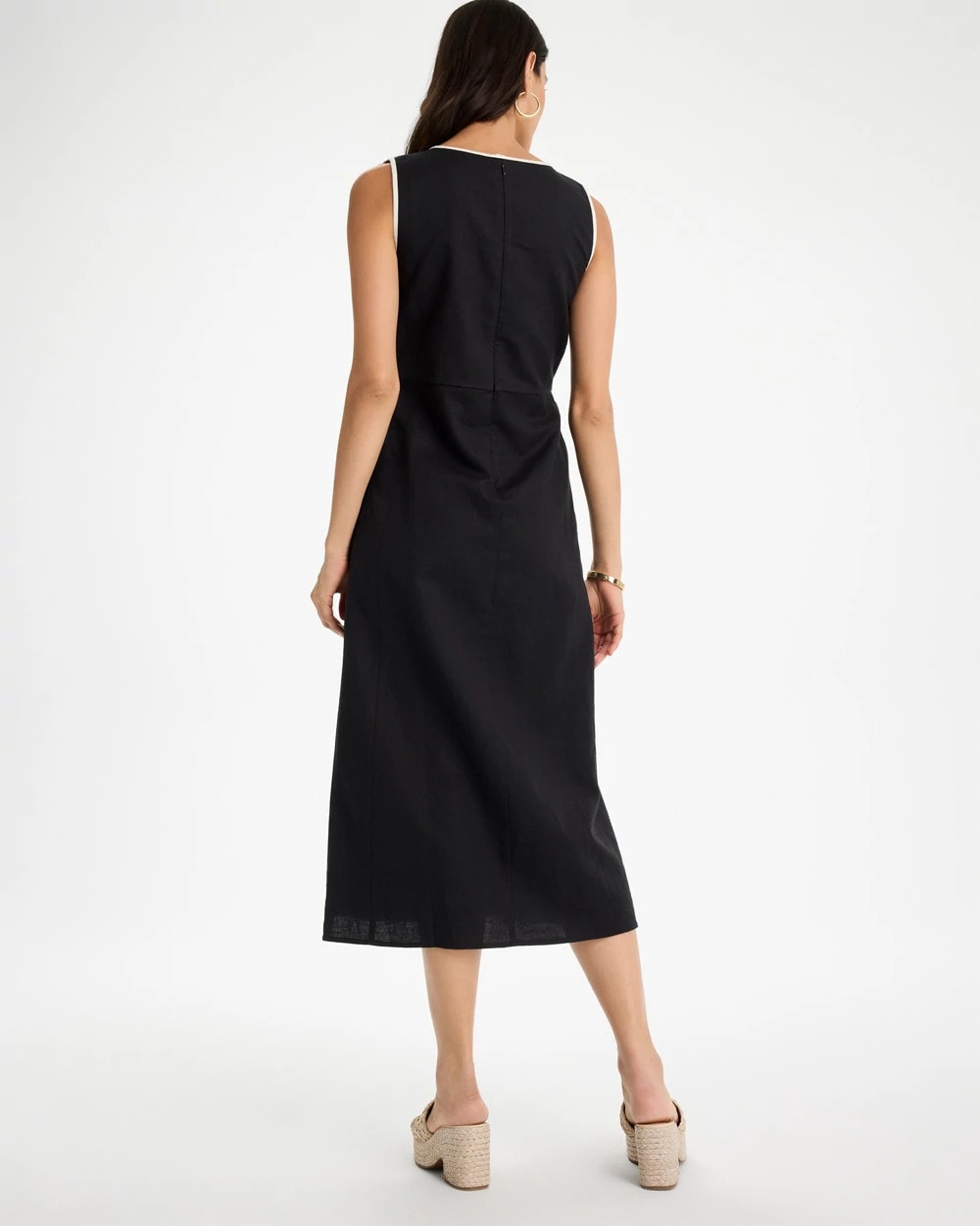 Black Sleeveless Surplice Linen Dress