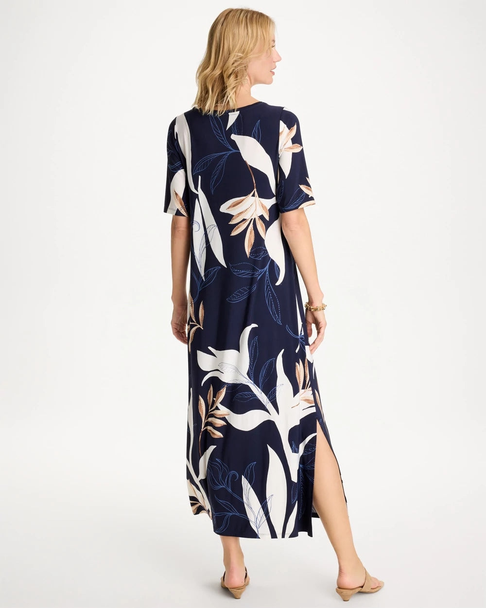 Passport Blue Printed Jersey Knit Column Dress