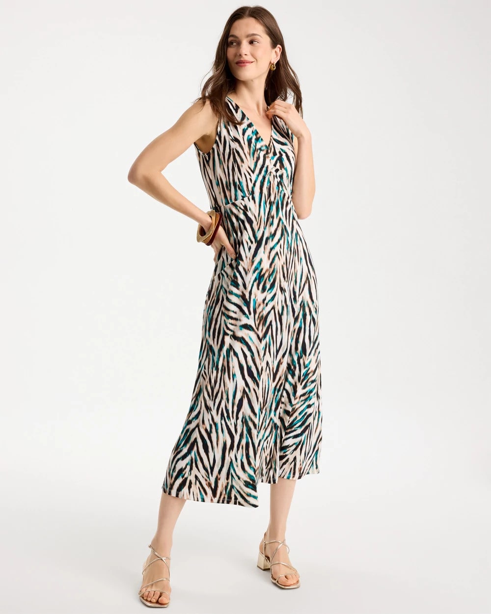 Jade Glow Animal Print Jersey Knit Dress