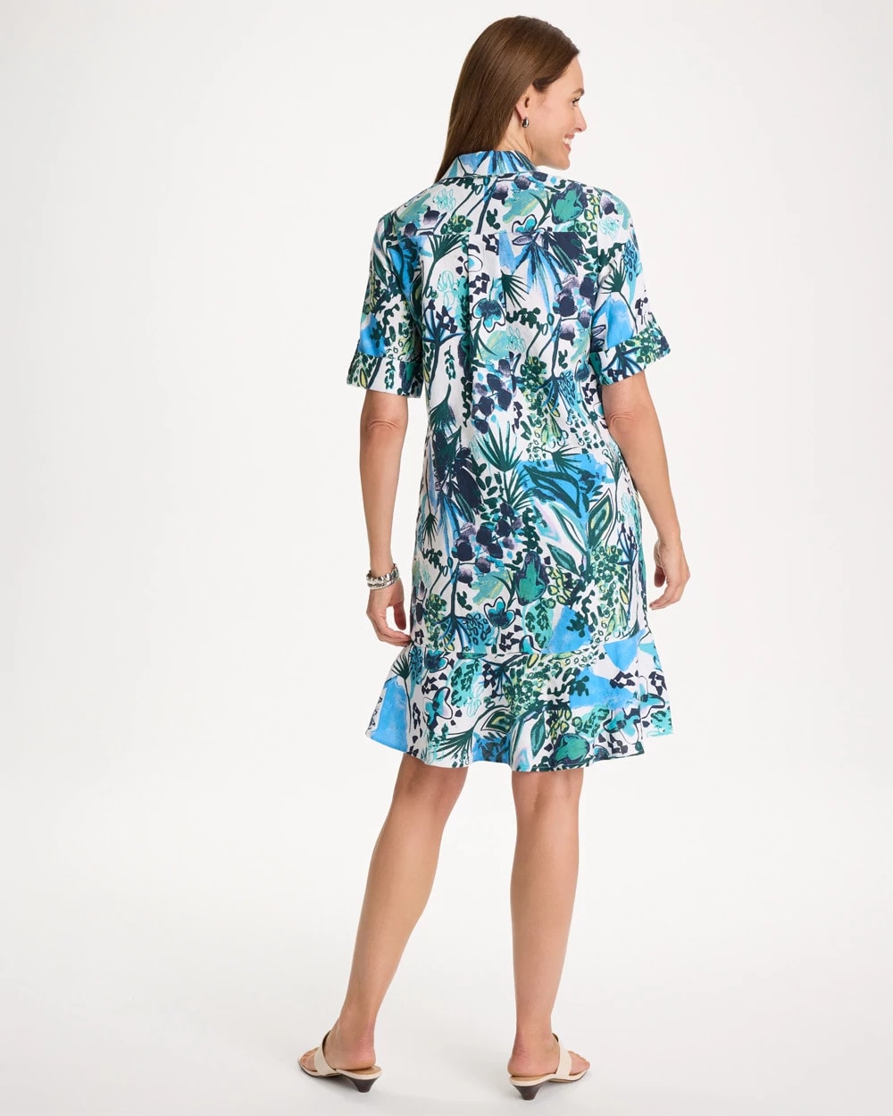 Alabaster Floral Linen-Cotton Popover Dress