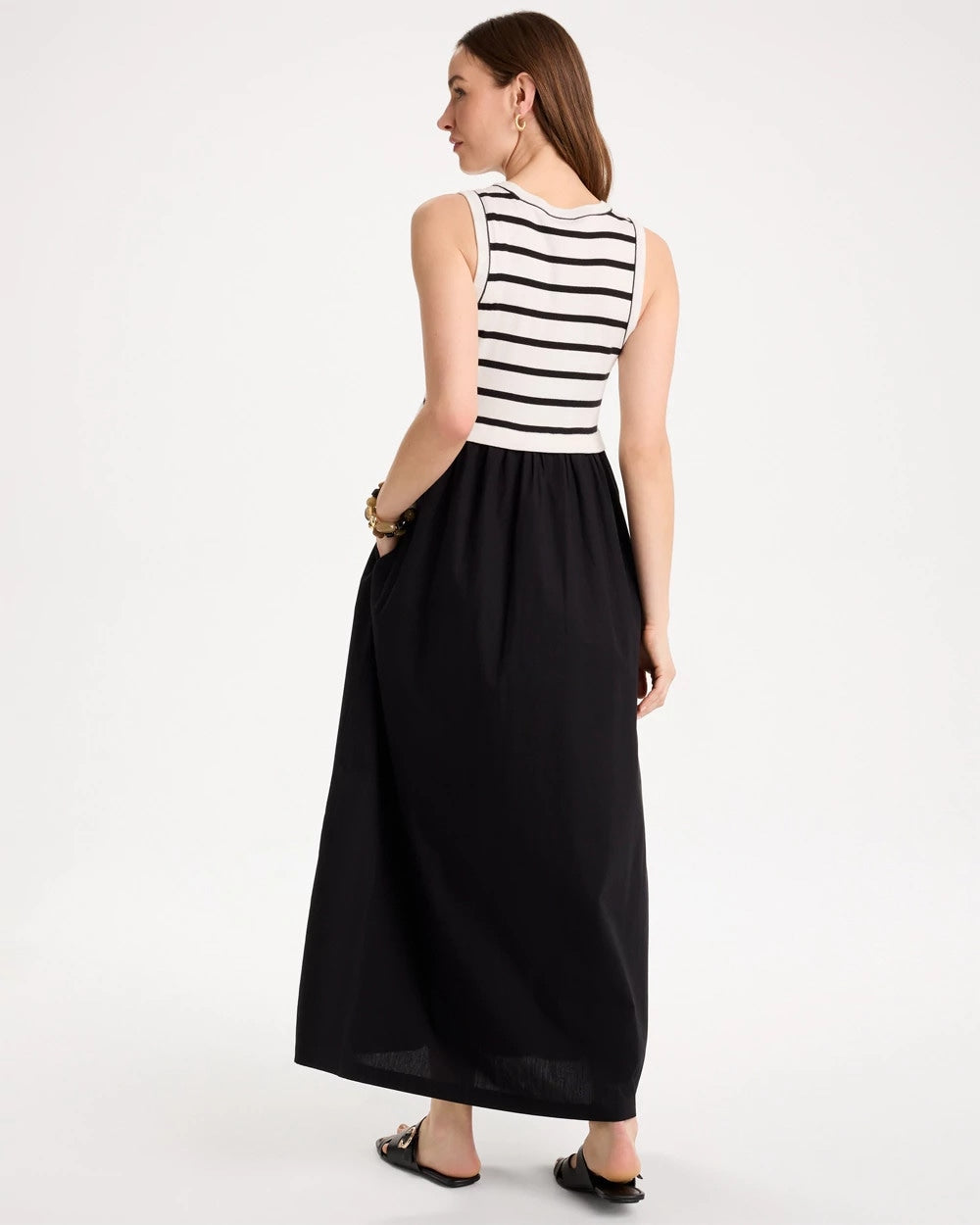 Black Poplin Cotton Rib Mix Dress