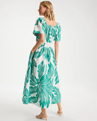 Topanga Green Poplin Cotton Off-Shoulder Printed Dress