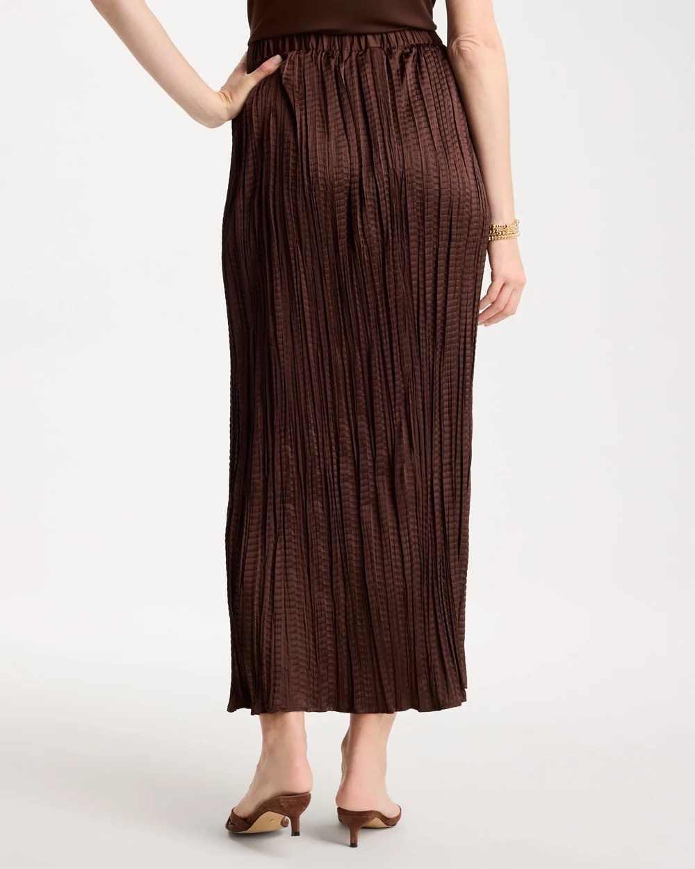 Deep Brown Satin Crinkle Maxi Skirt