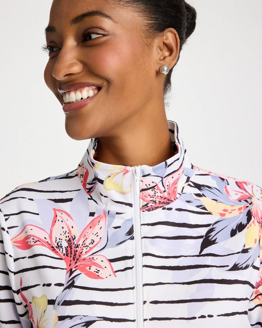 Calypso Coral Zenergy® UPF Lily Print Half Zip