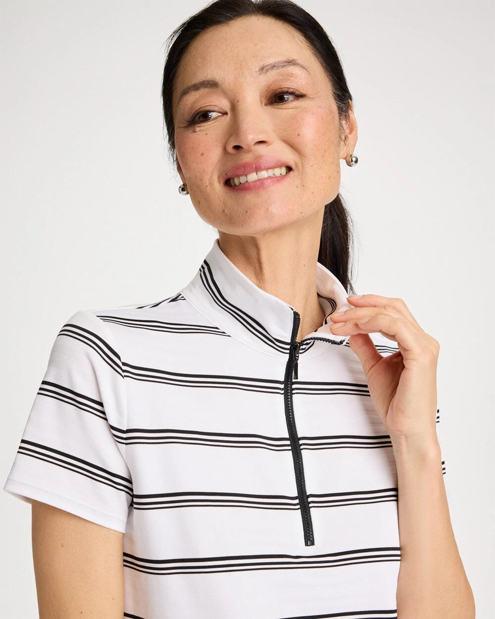 Black Zenergy® UPF Striped Half-Zip Polo