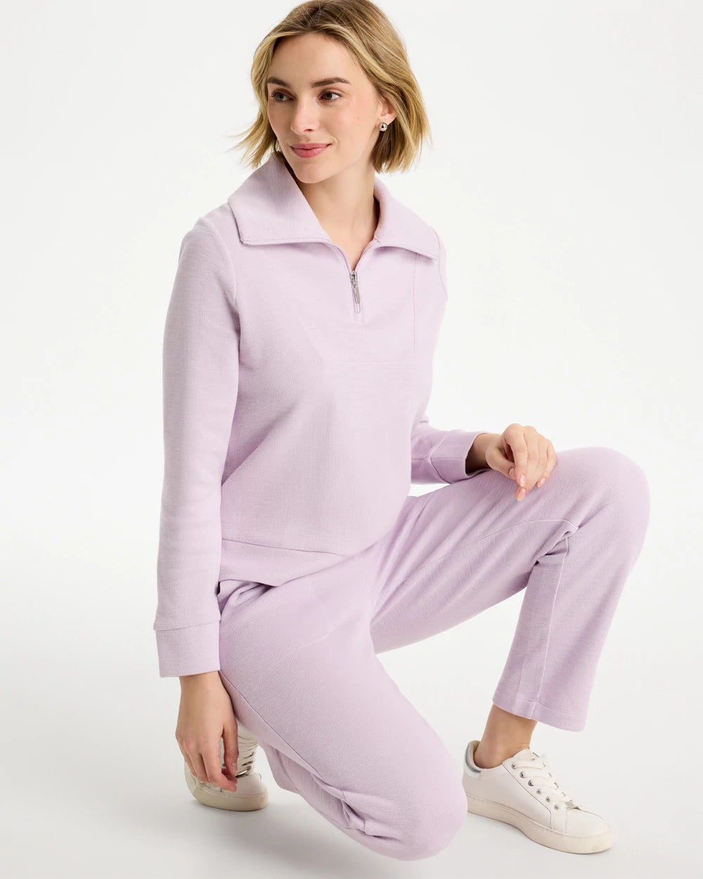 Pale Sweet Pea Zenergy® Beach Slub Half-Zip Pullover Top