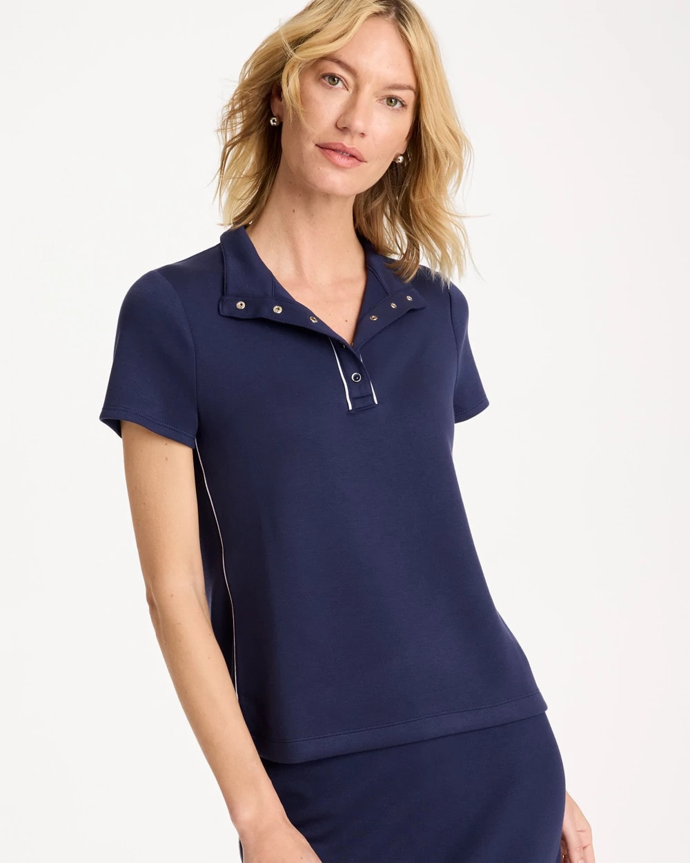 Passport Blue Zenergy® Soft Pique Piped Pullover