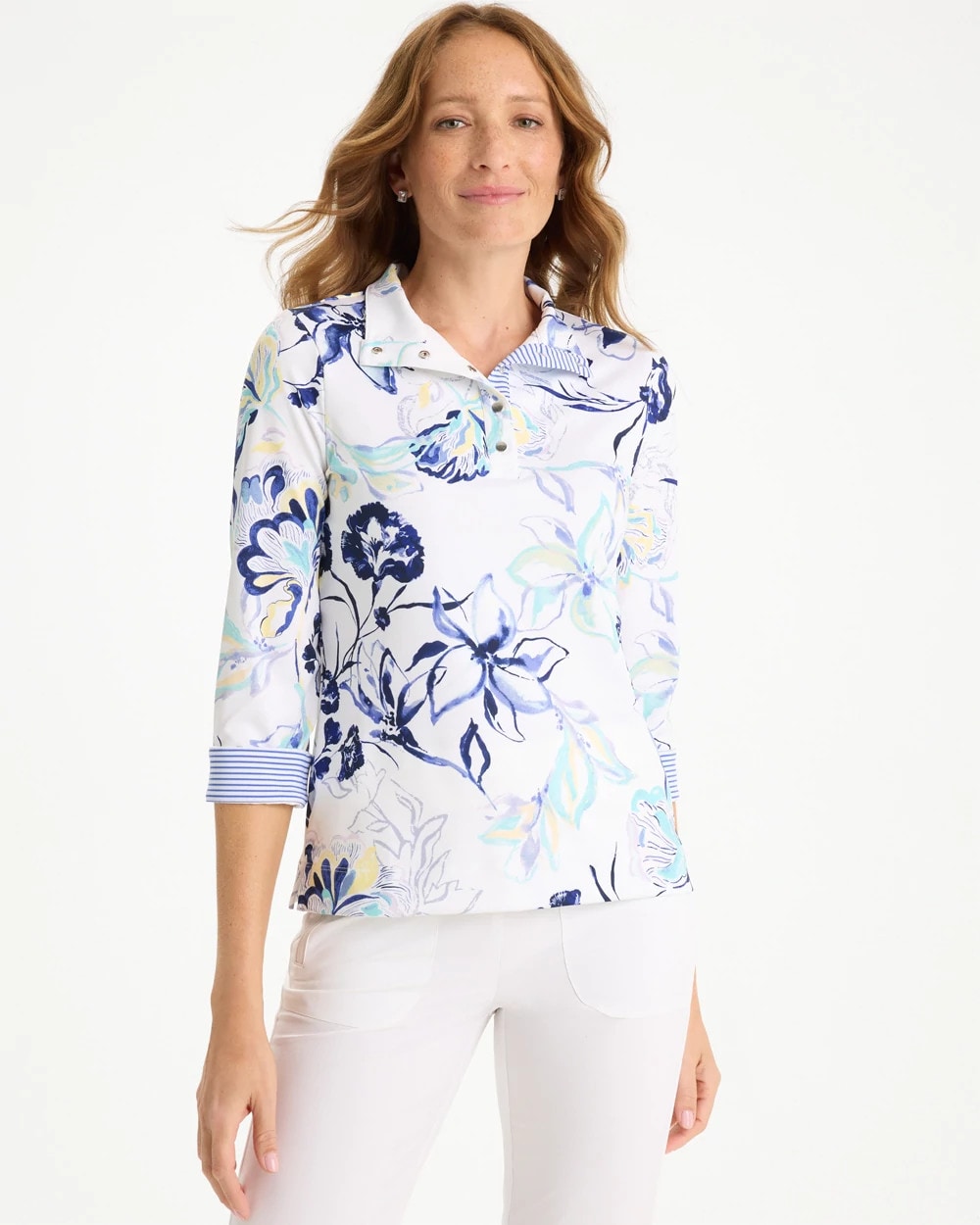 Amparo Blue Zenergy® UPF Floral Snap Mockneck