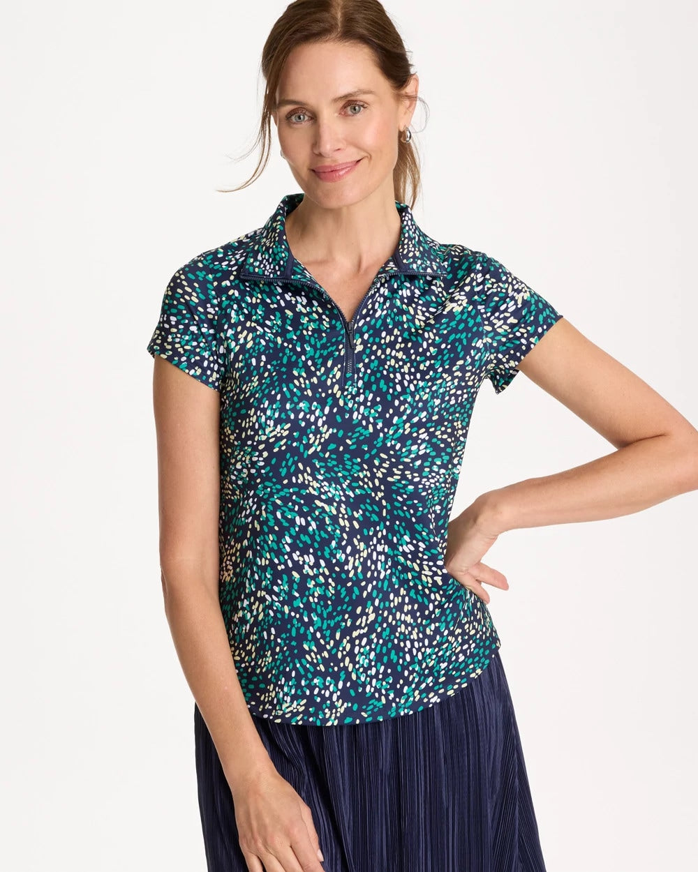Topanga Green Zenergy® UPF Dots Half Zip Polo