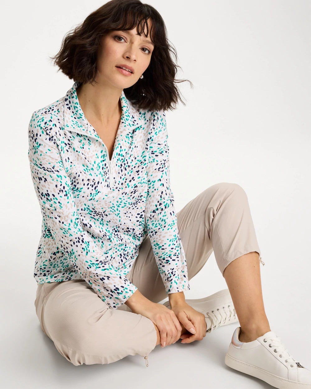 Topanga Green Zenergy® UPF Dots Pullover Half Zip Top
