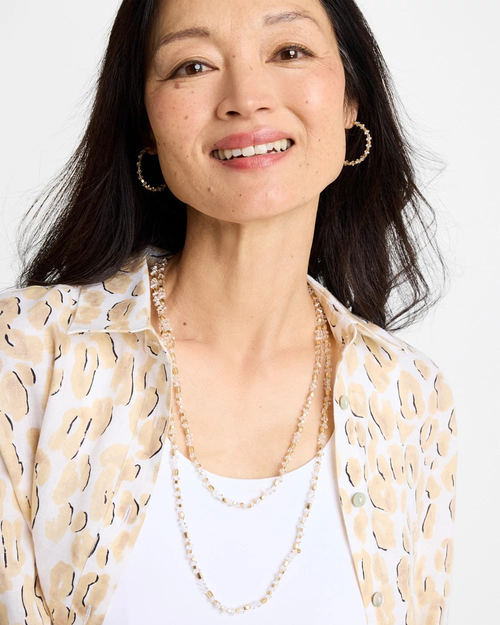 White/Gold Sea Foam Long Single-Strand Necklace