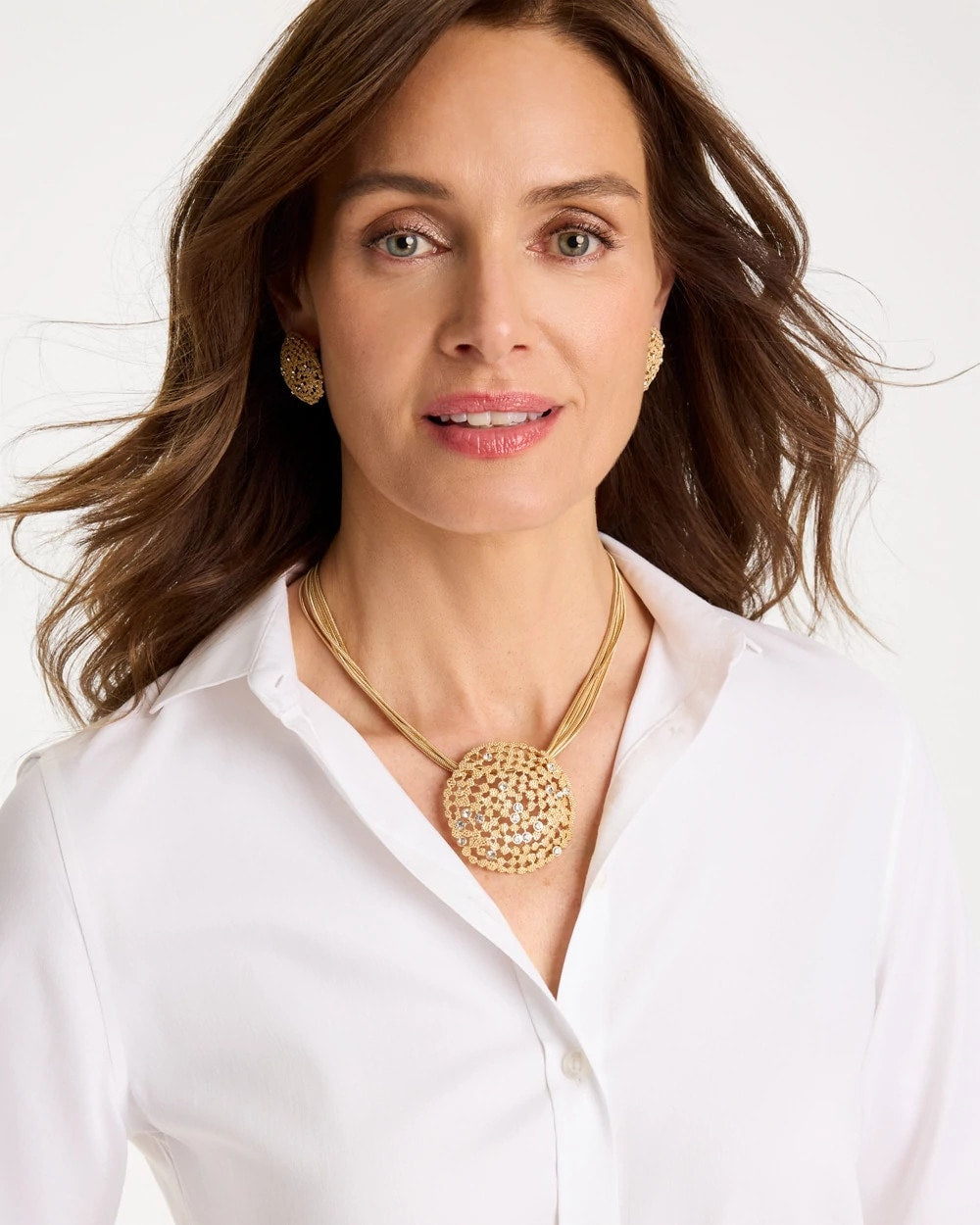Gold Sea Foam Medallion Pendant Necklace