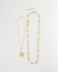 Gold Sea Foam Medallion Double-Strand Pendant Necklace