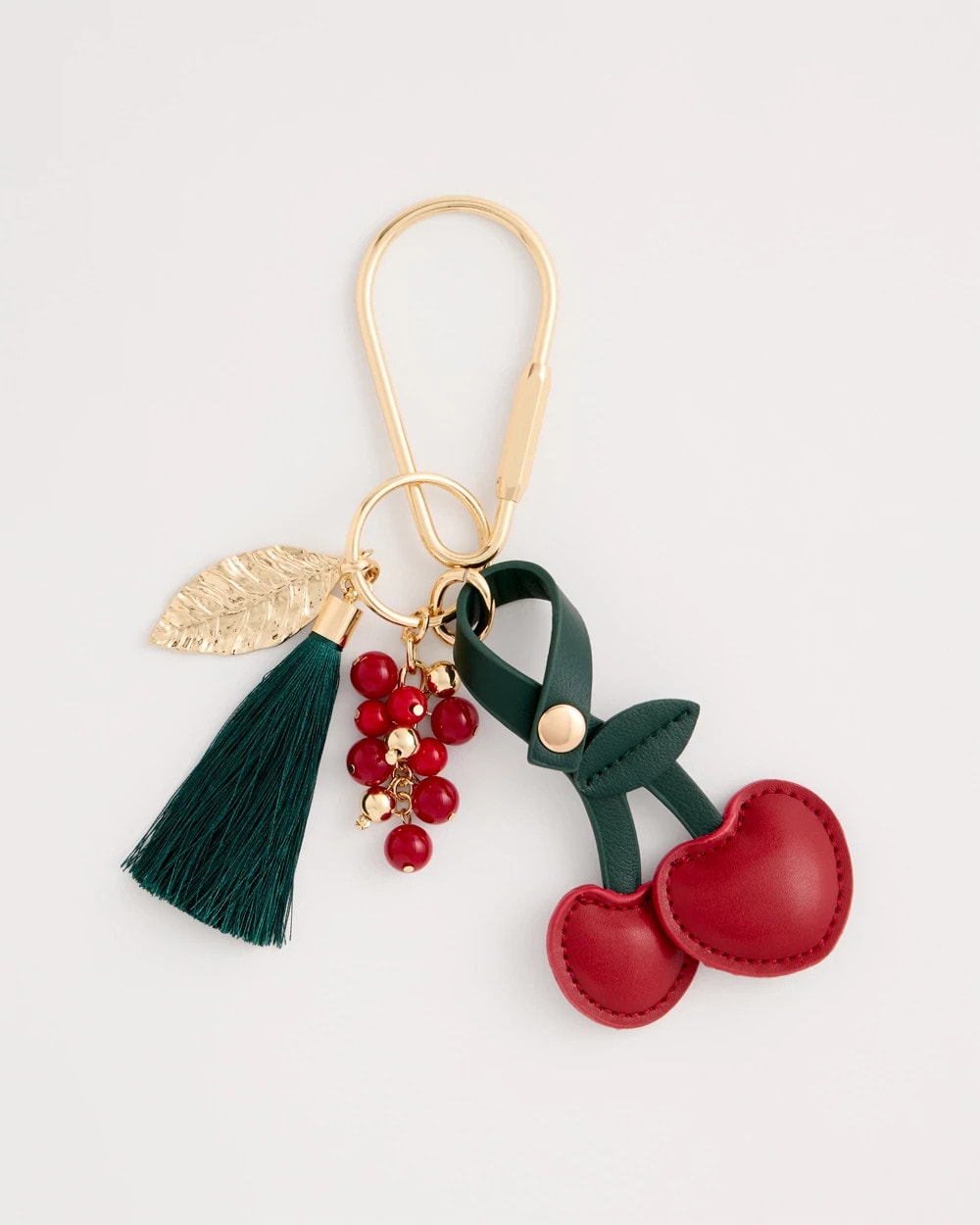 Red Faux Leather Cherry Bag Charm Key Chain