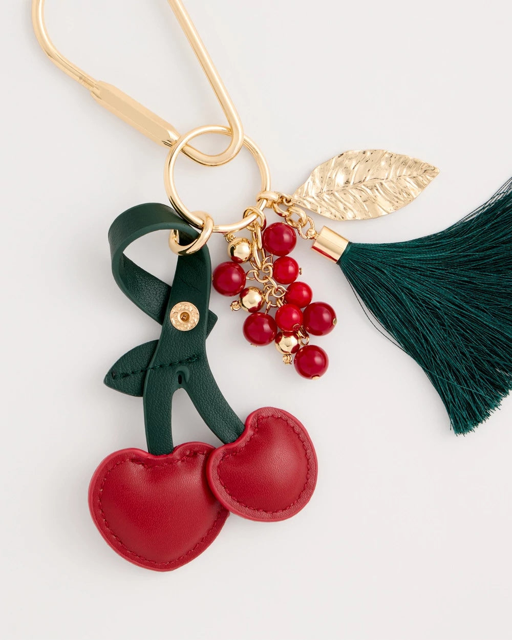Red Faux Leather Cherry Bag Charm Key Chain