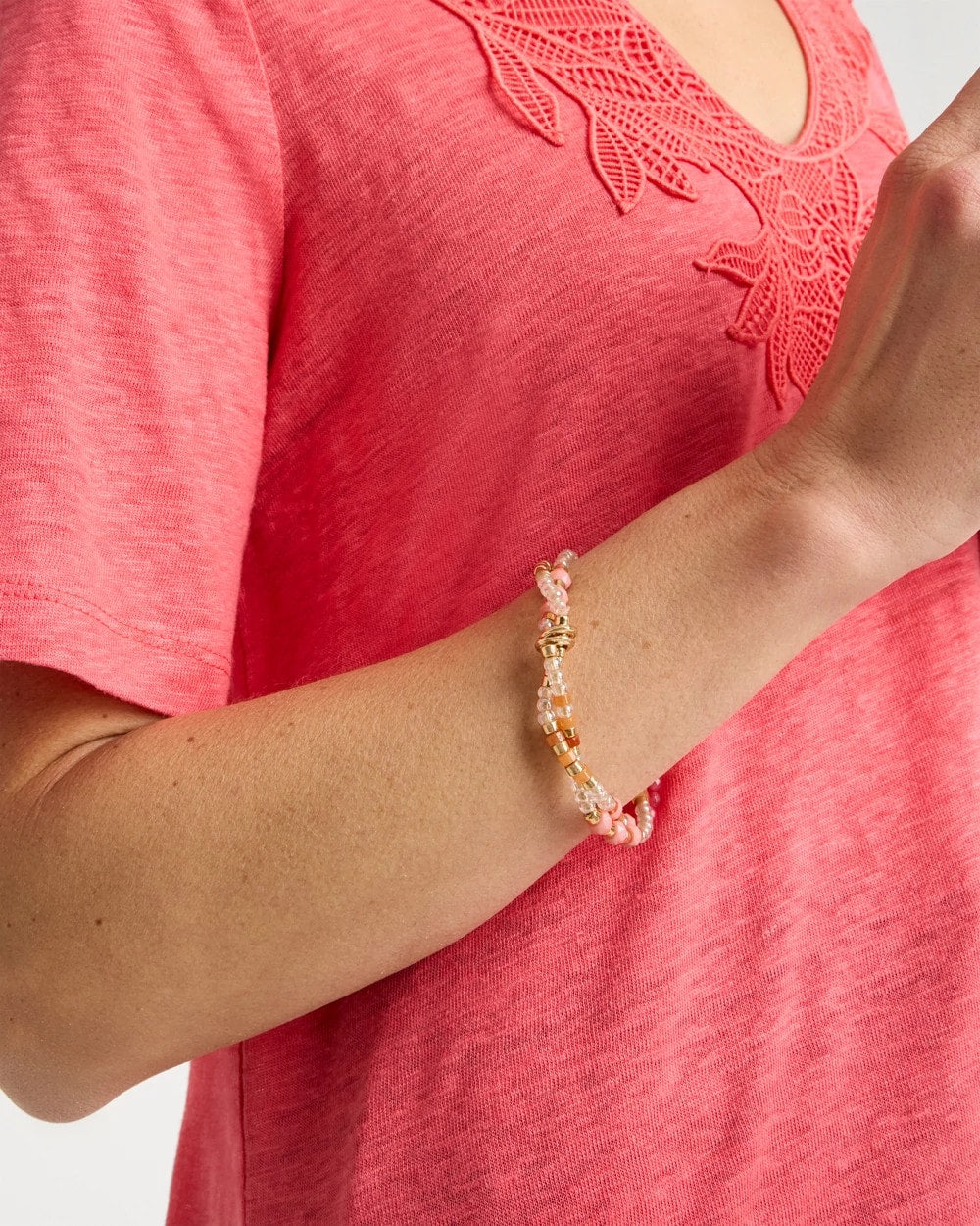 Coral Aventurine Jade Stone Stretch Bracelet