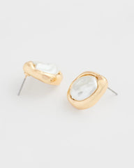Gold Pearlescent Golden Rimmed Stud Earrings
