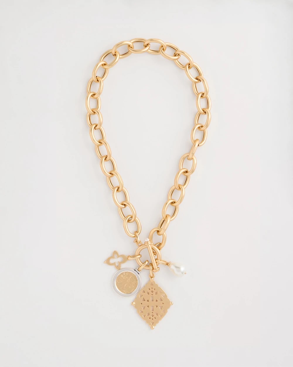 Gold Toggle Cameo Charm Necklace